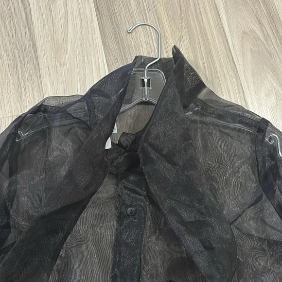 anthropologie sheer Black Back Bow at neck, self tie, Blouse NWOT By Ellender - Picture 7 of 16